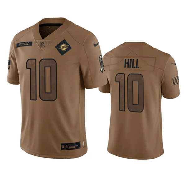 Men%27s Miami Dolphins #10 Tyreek Hill 2023 Brown Salute To Service Limited Football Stitched Jersey Dyin